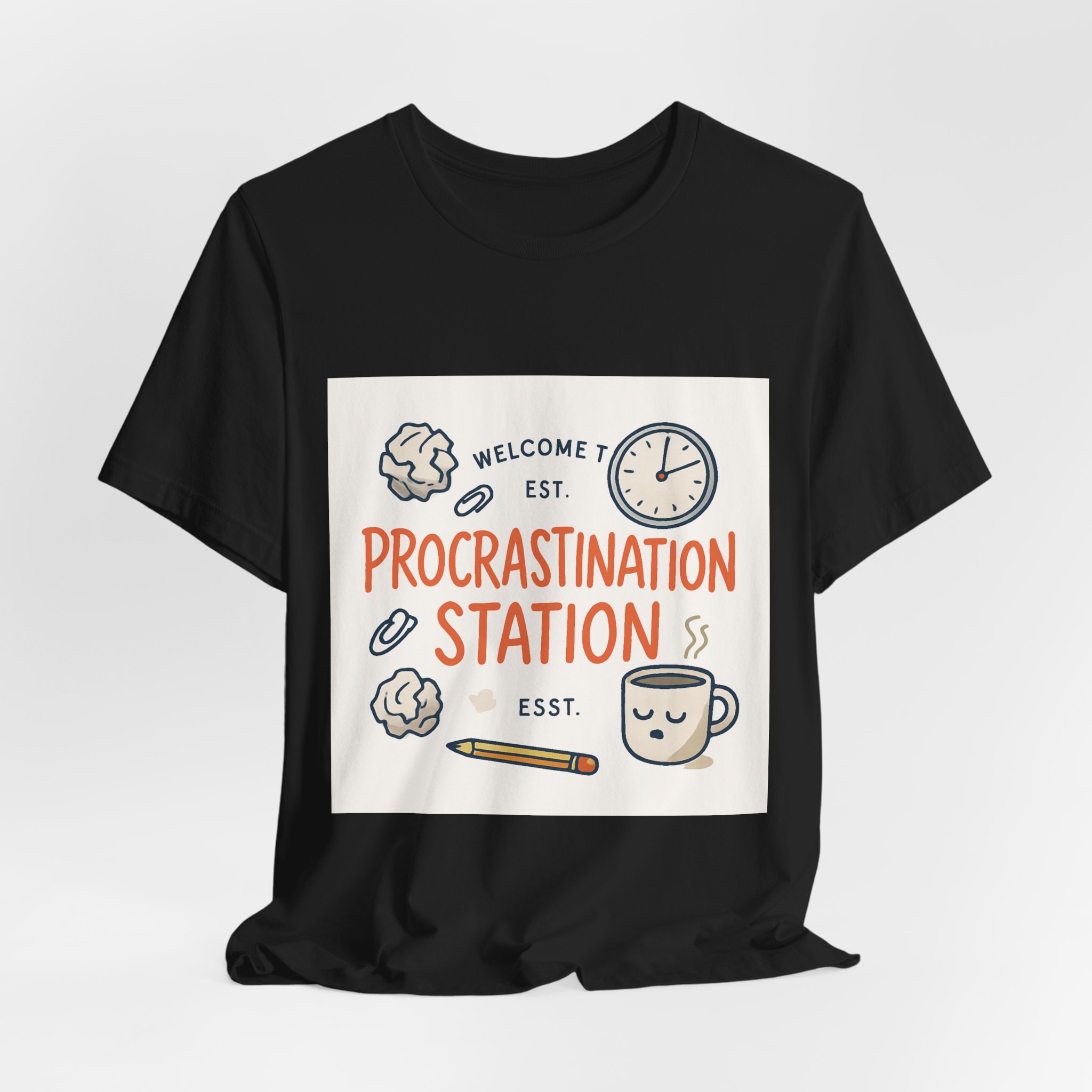 Procrastination Station T‑Shirt – Funny Coffee & Clock Graphic Tee - Image 8