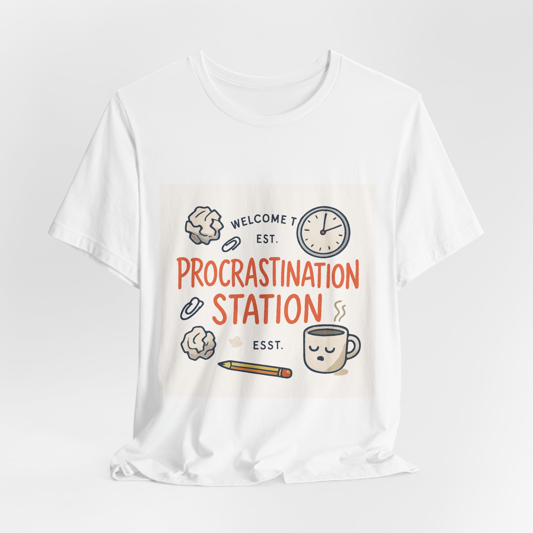 Procrastination Station T‑Shirt – Funny Coffee & Clock Graphic Tee - Image 4