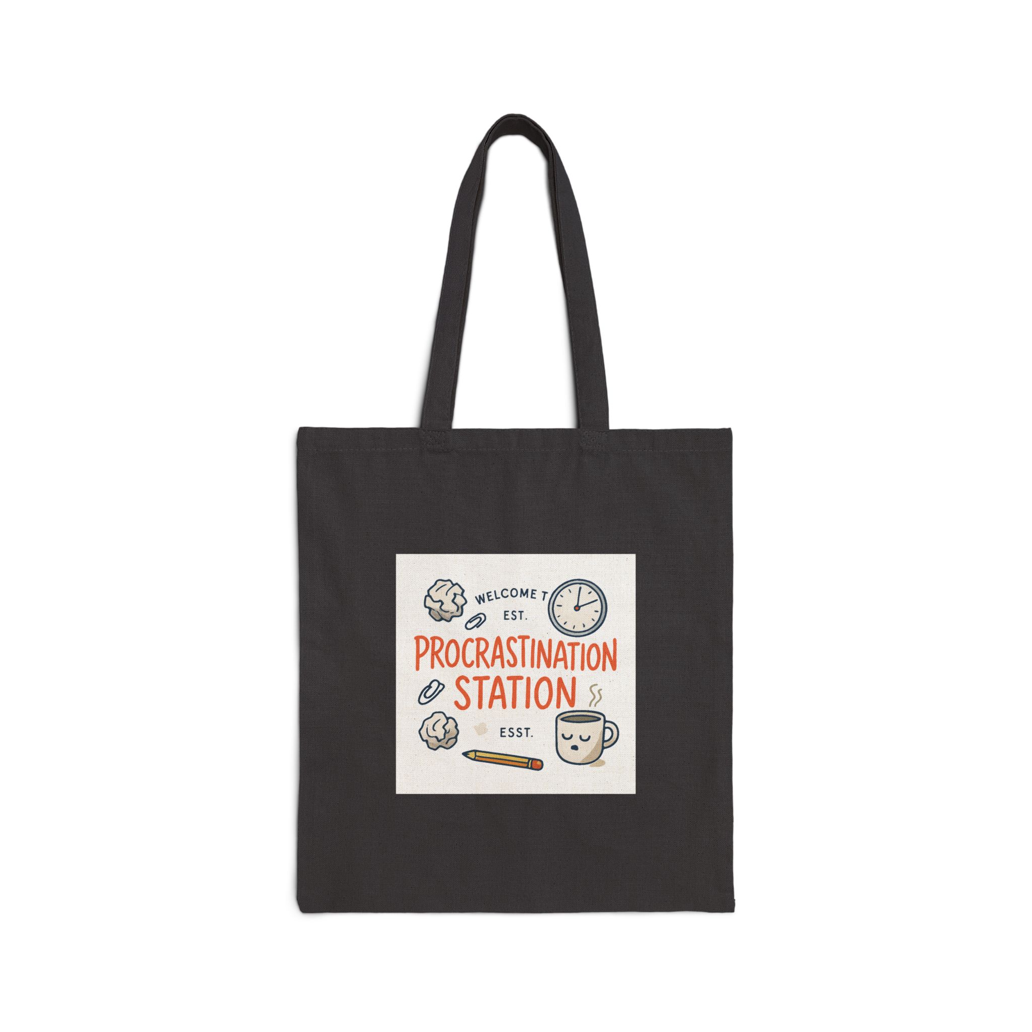 Tote Bag — "Procrastination Station" Canvas Tote, Funny Coffee & Clock Design for Students & Gift - Image 5