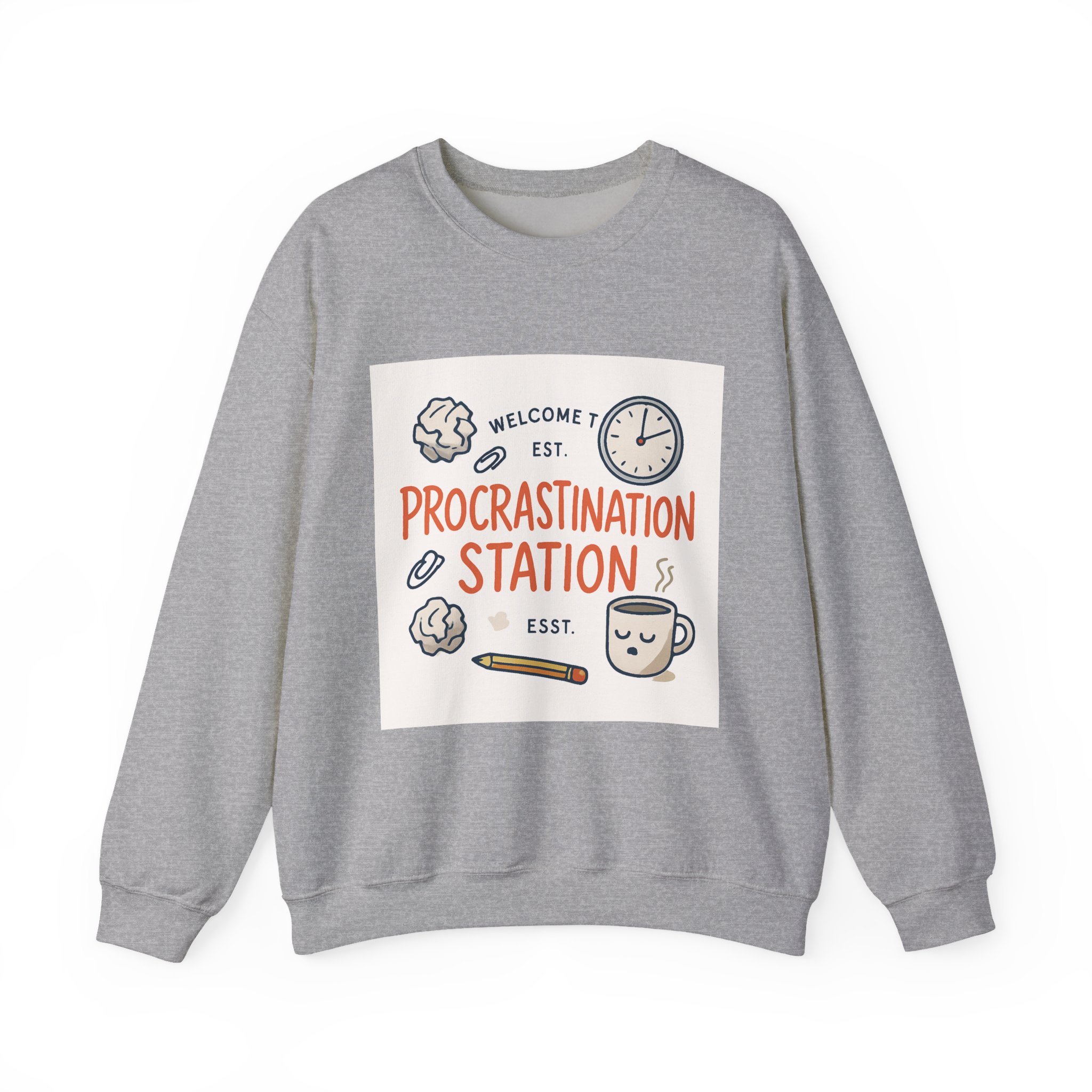 Procrastination Station Crewneck Sweatshirt — Funny Coffee & Desk Doodles Pullover - Image 13