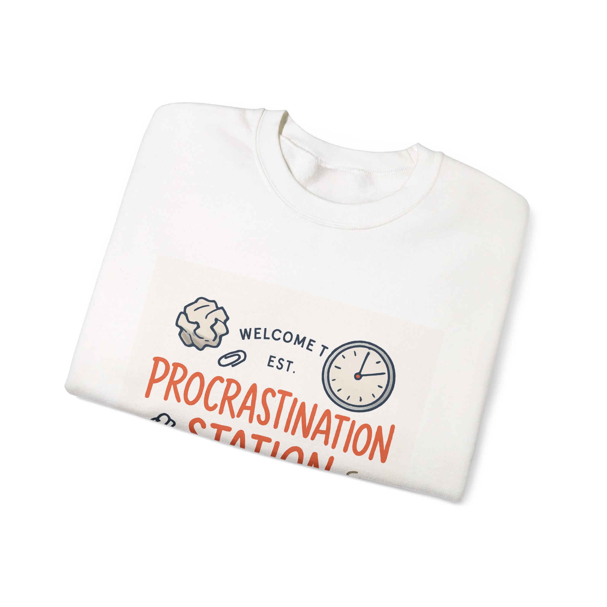 Procrastination Station Crewneck Sweatshirt — Funny Coffee & Desk Doodles Pullover - Image 3