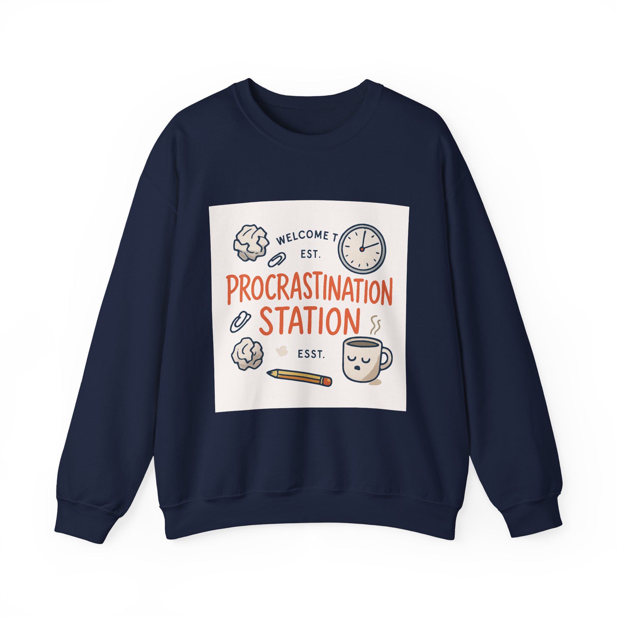 Procrastination Station Crewneck Sweatshirt — Funny Coffee & Desk Doodles Pullover - Image 17