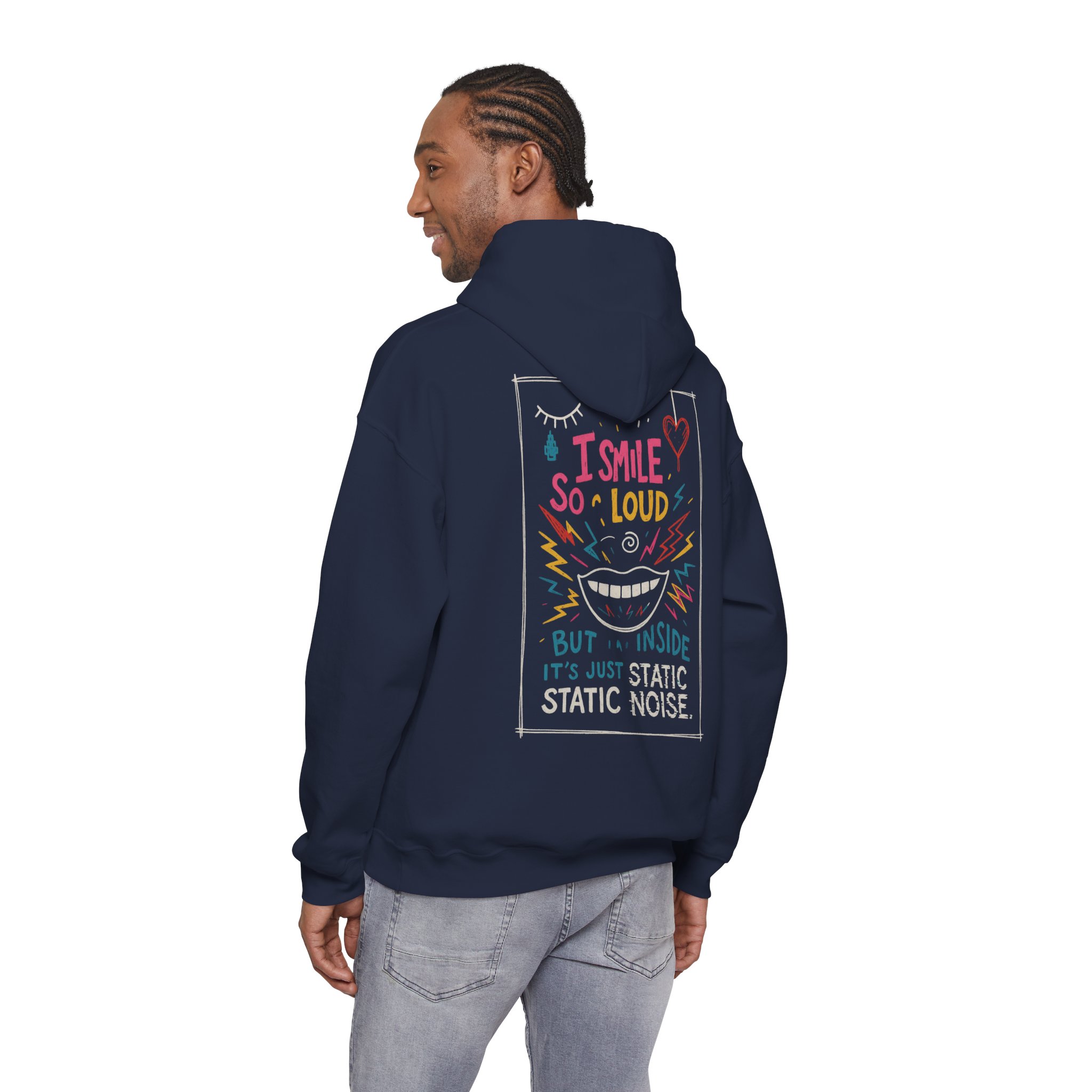 Hoodie — "I Smile So Loud But Inside It's Just Static Noise" Graphic Pullover - Image 20