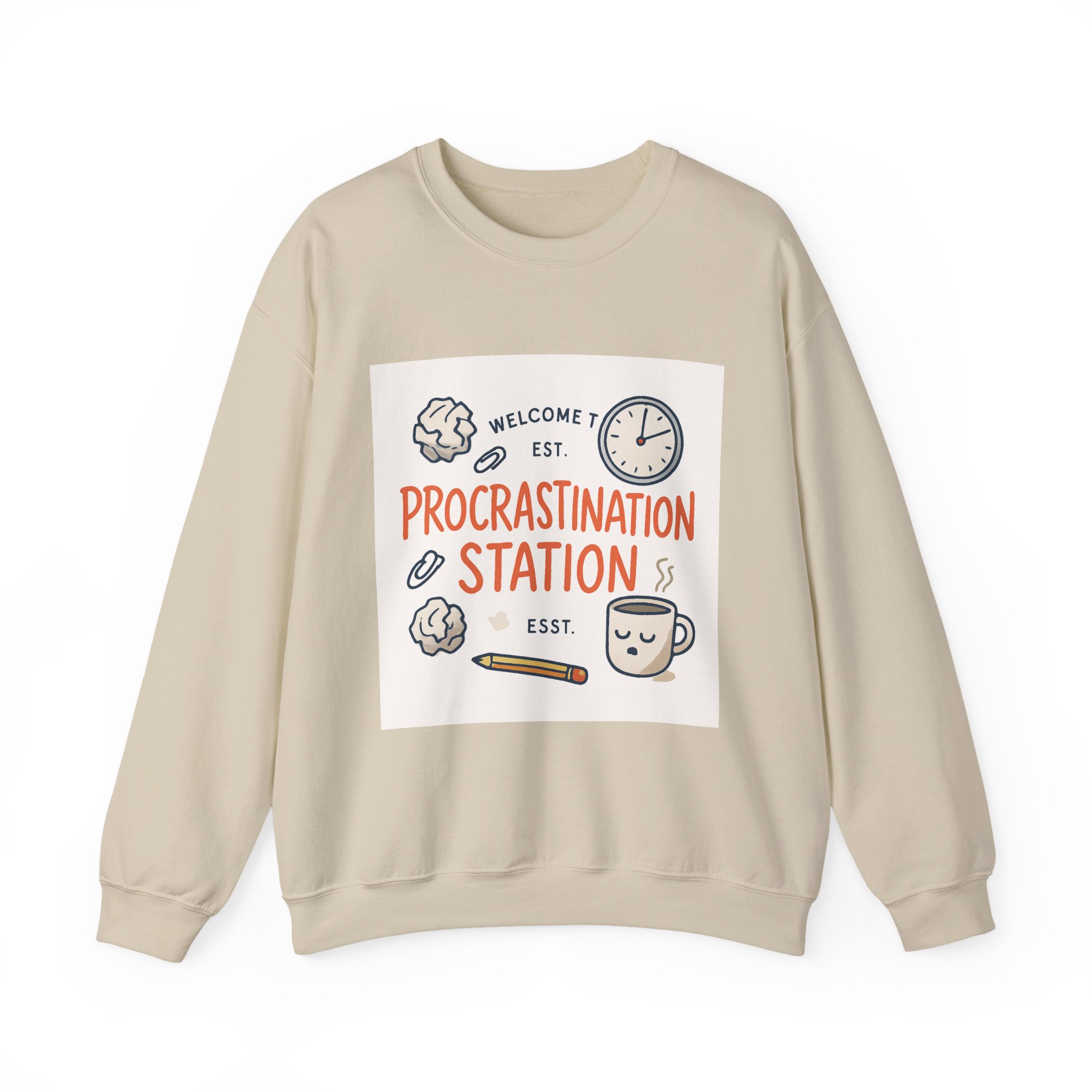 Procrastination Station Crewneck Sweatshirt — Funny Coffee & Desk Doodles Pullover - Image 9
