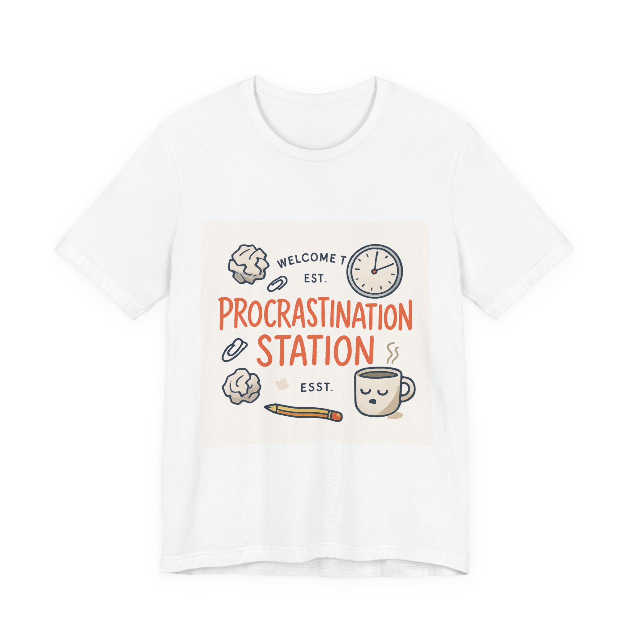 Procrastination Station T‑Shirt – Funny Coffee & Clock Graphic Tee