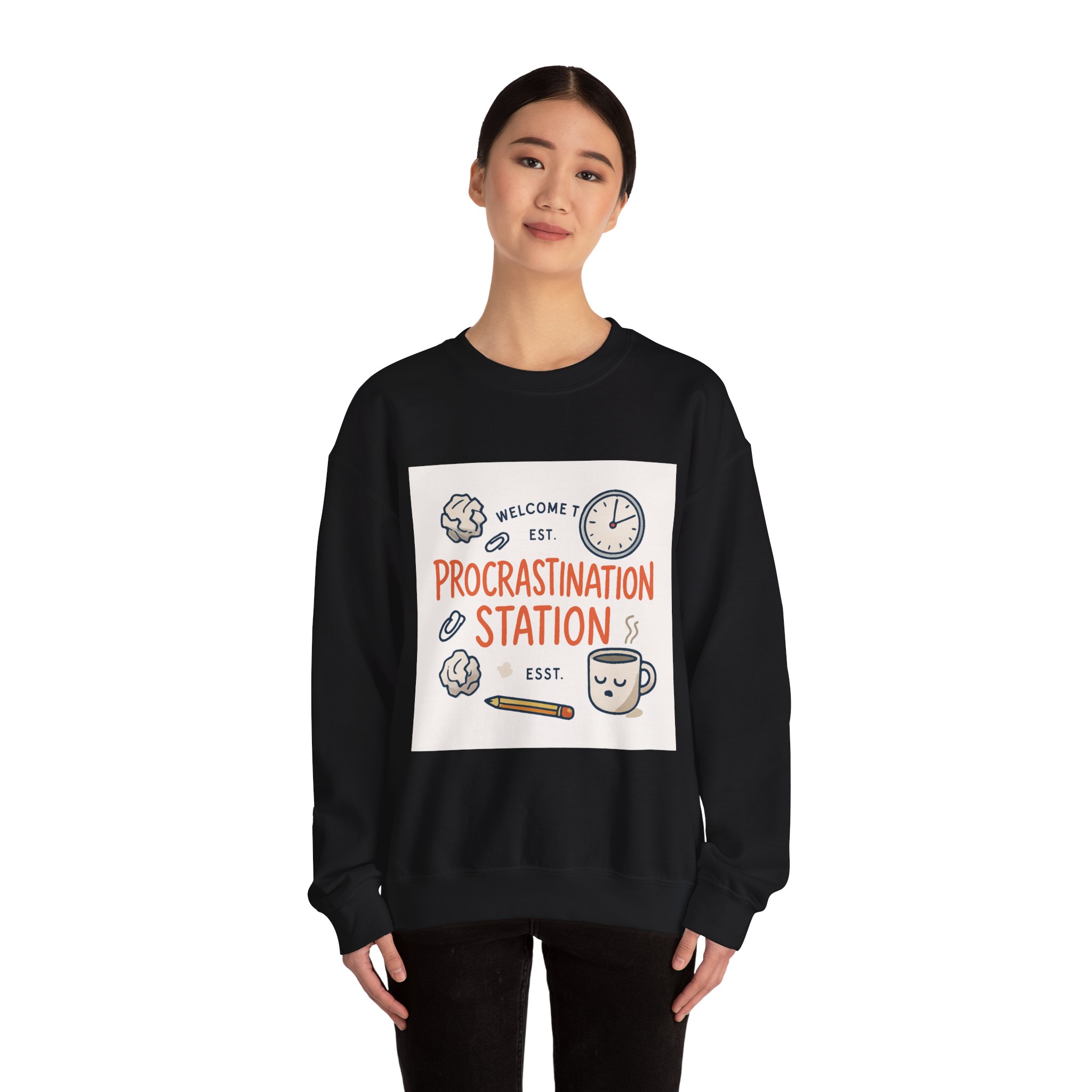 Procrastination Station Crewneck Sweatshirt — Funny Coffee & Desk Doodles Pullover - Image 8