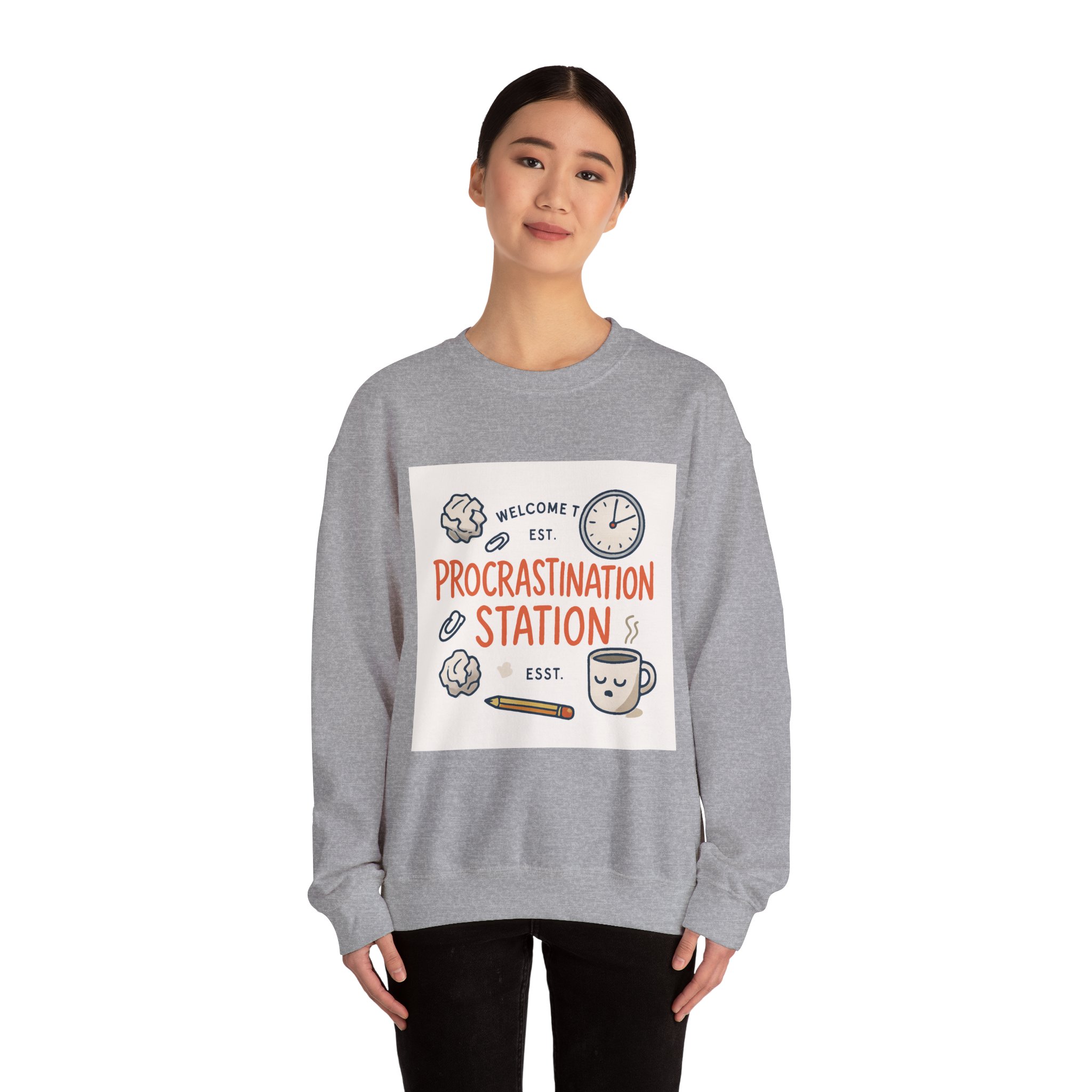 Procrastination Station Crewneck Sweatshirt — Funny Coffee & Desk Doodles Pullover - Image 16
