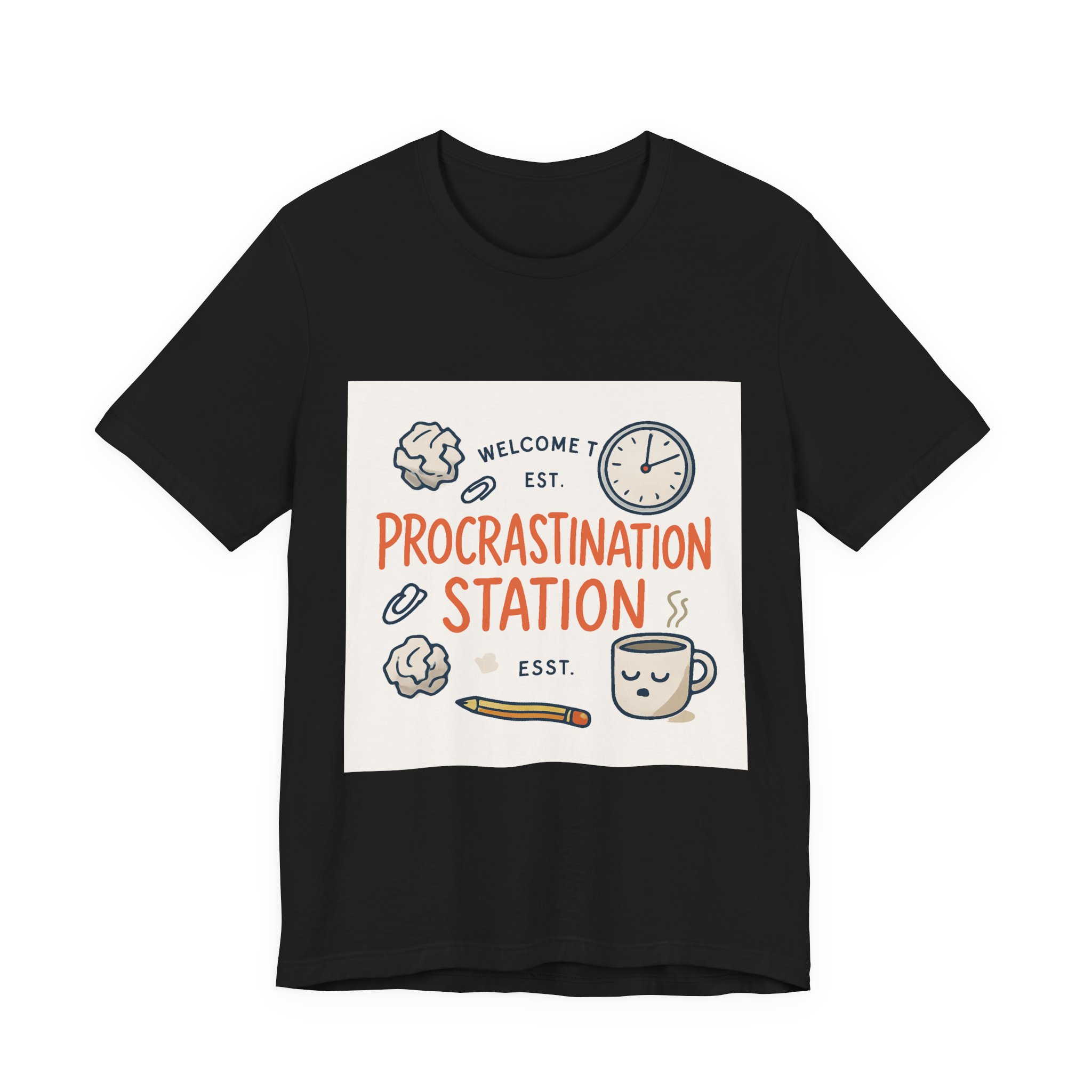 Procrastination Station T‑Shirt – Funny Coffee & Clock Graphic Tee - Image 5
