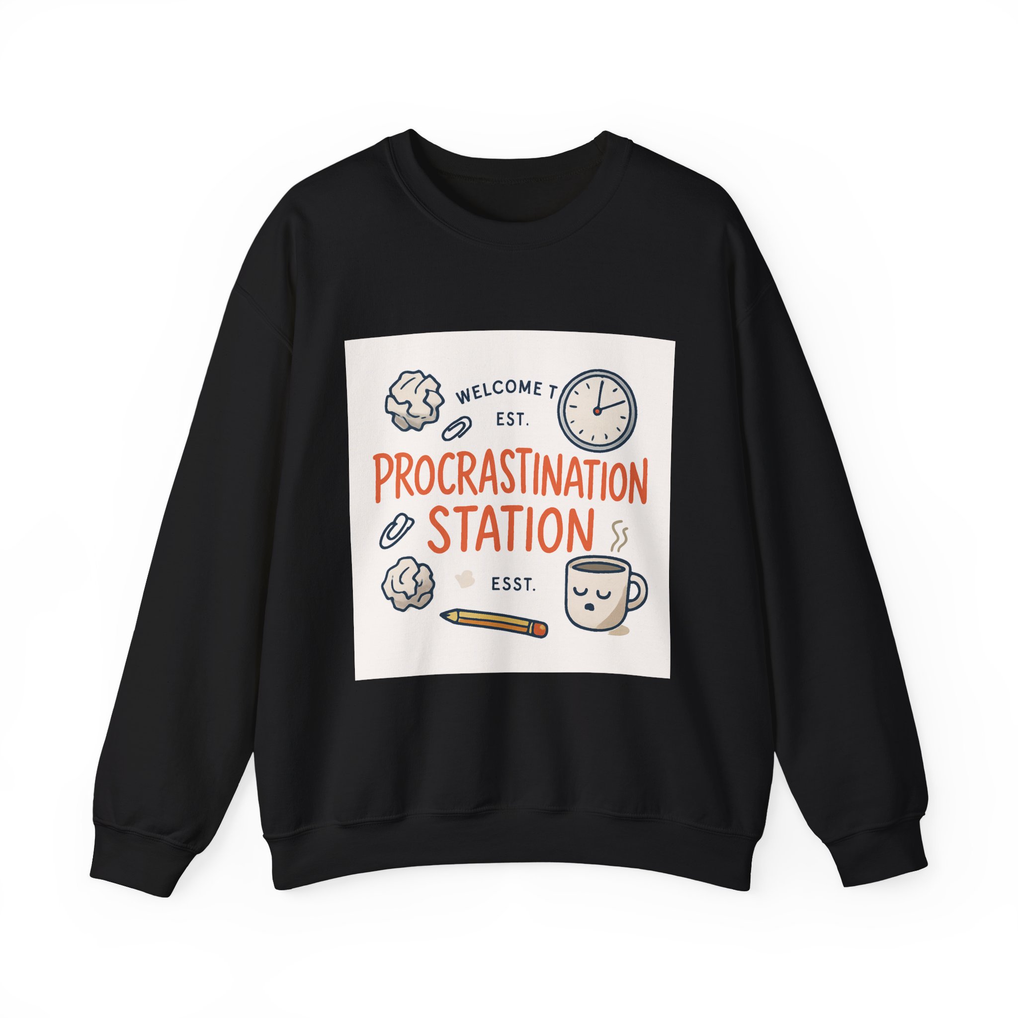 Procrastination Station Crewneck Sweatshirt — Funny Coffee & Desk Doodles Pullover - Image 5