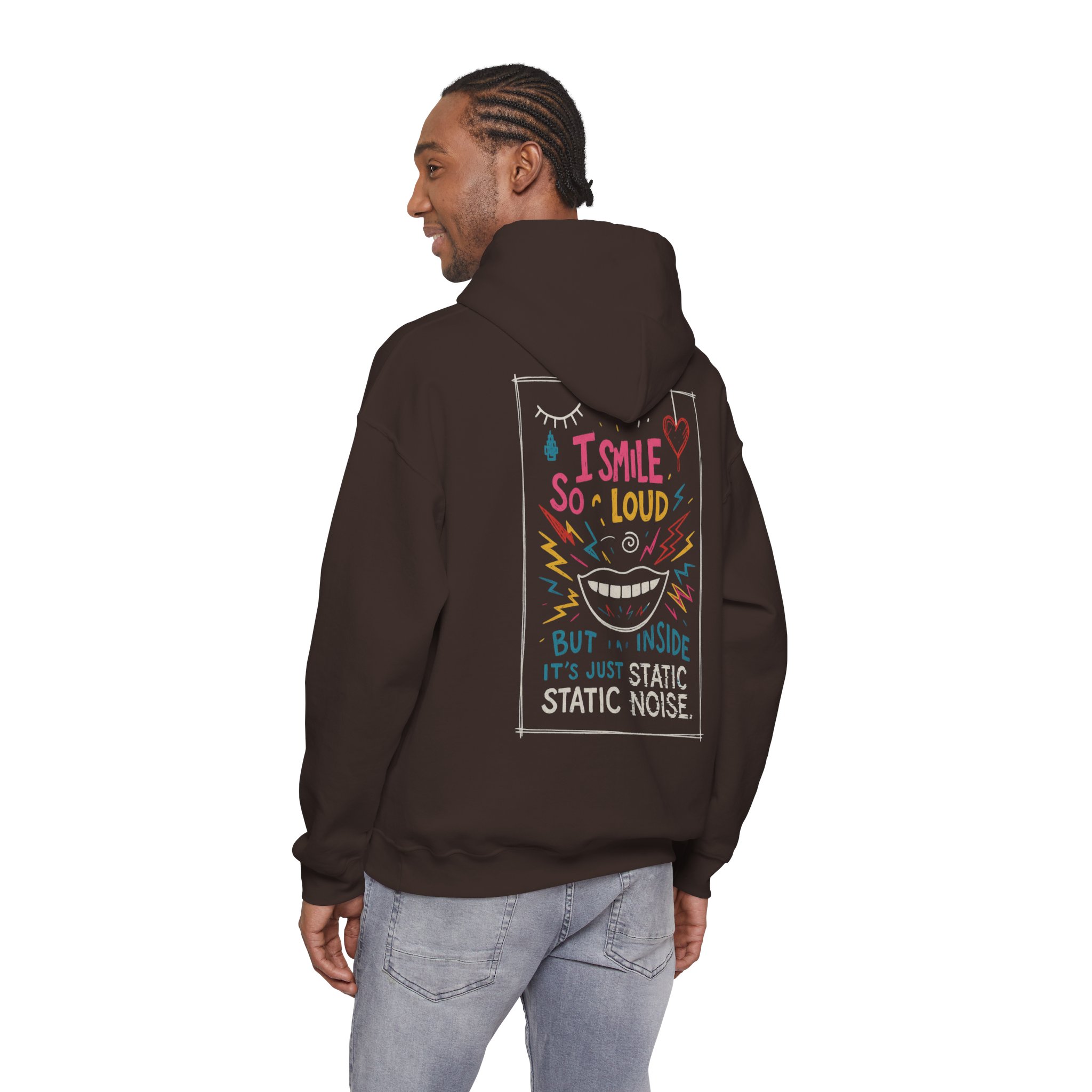Hoodie — "I Smile So Loud But Inside It's Just Static Noise" Graphic Pullover - Image 13