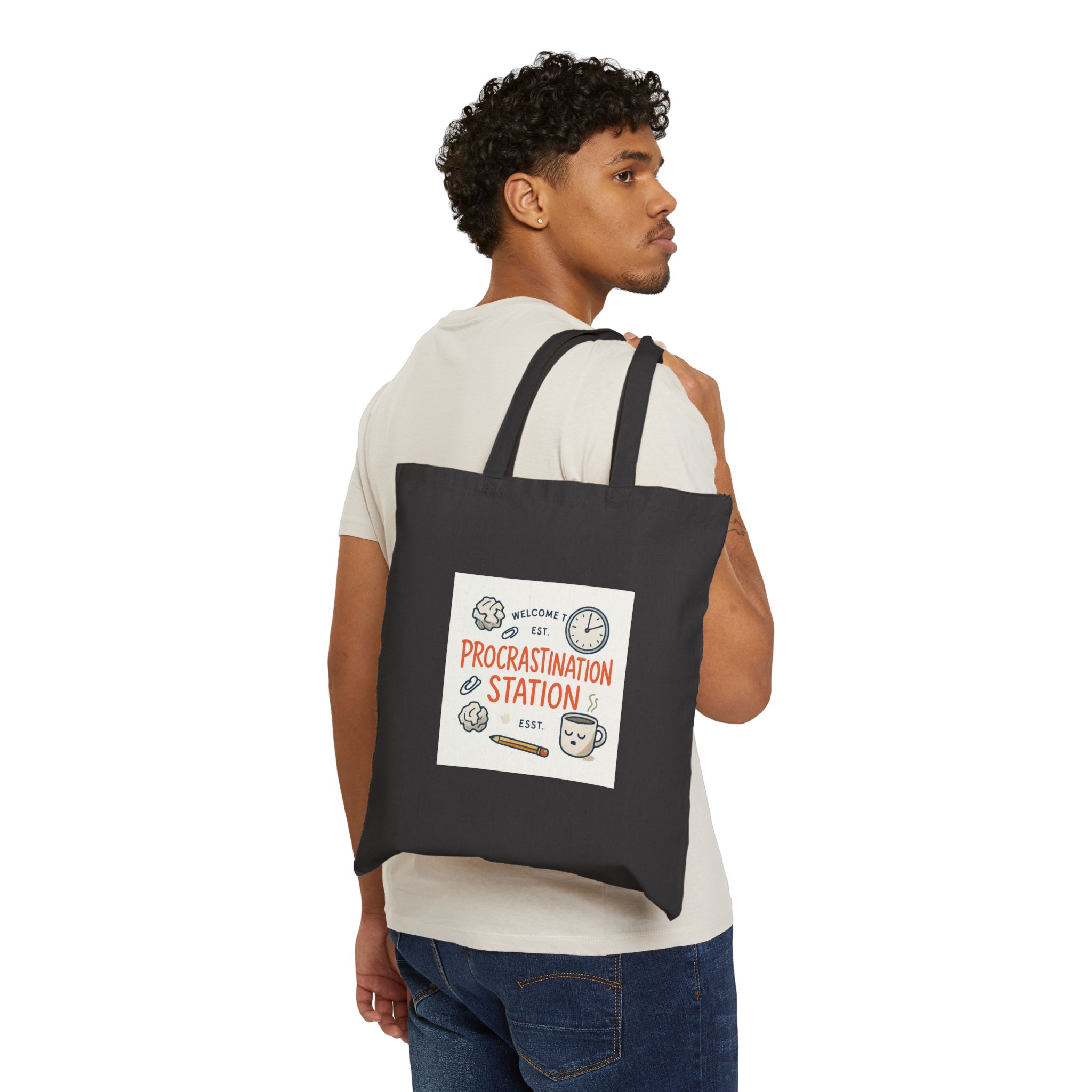 Tote Bag — "Procrastination Station" Canvas Tote, Funny Coffee & Clock Design for Students & Gift - Image 7
